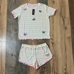 Emerson Road Little Stripe Butterfly Tee & Short Pajama Set Size S NWT